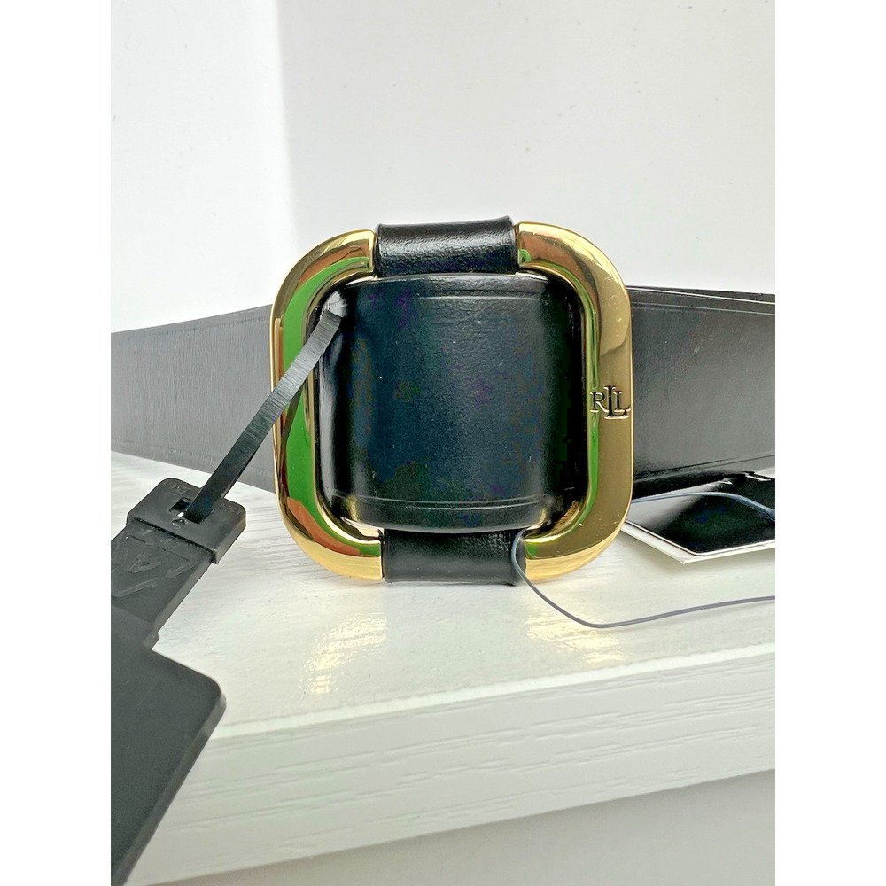 Lauren Ralph Lauren Women's Leather Slide-Buckle Belt Black Large Adjustable